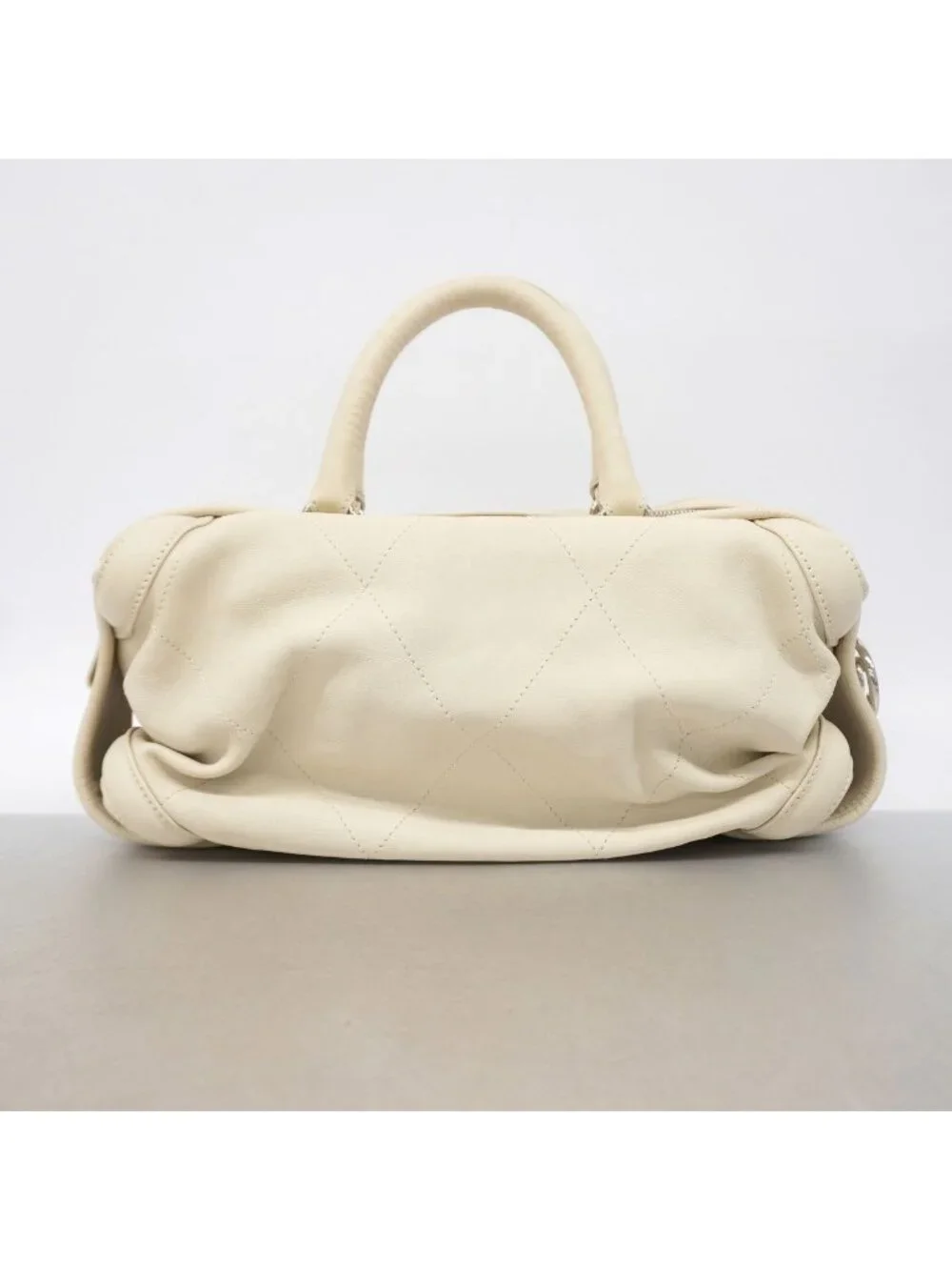 Chanel Handle Calfskin Ivory Silver Handbag